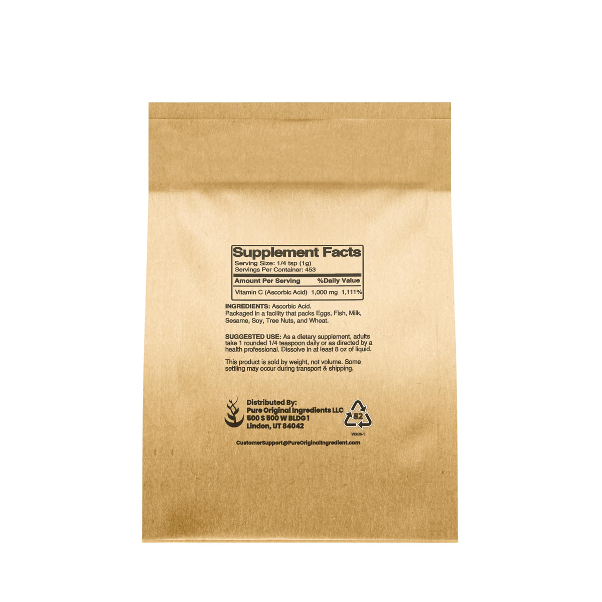 Pure Original Ingredients Vitamin C Powder Ascorbic Acid