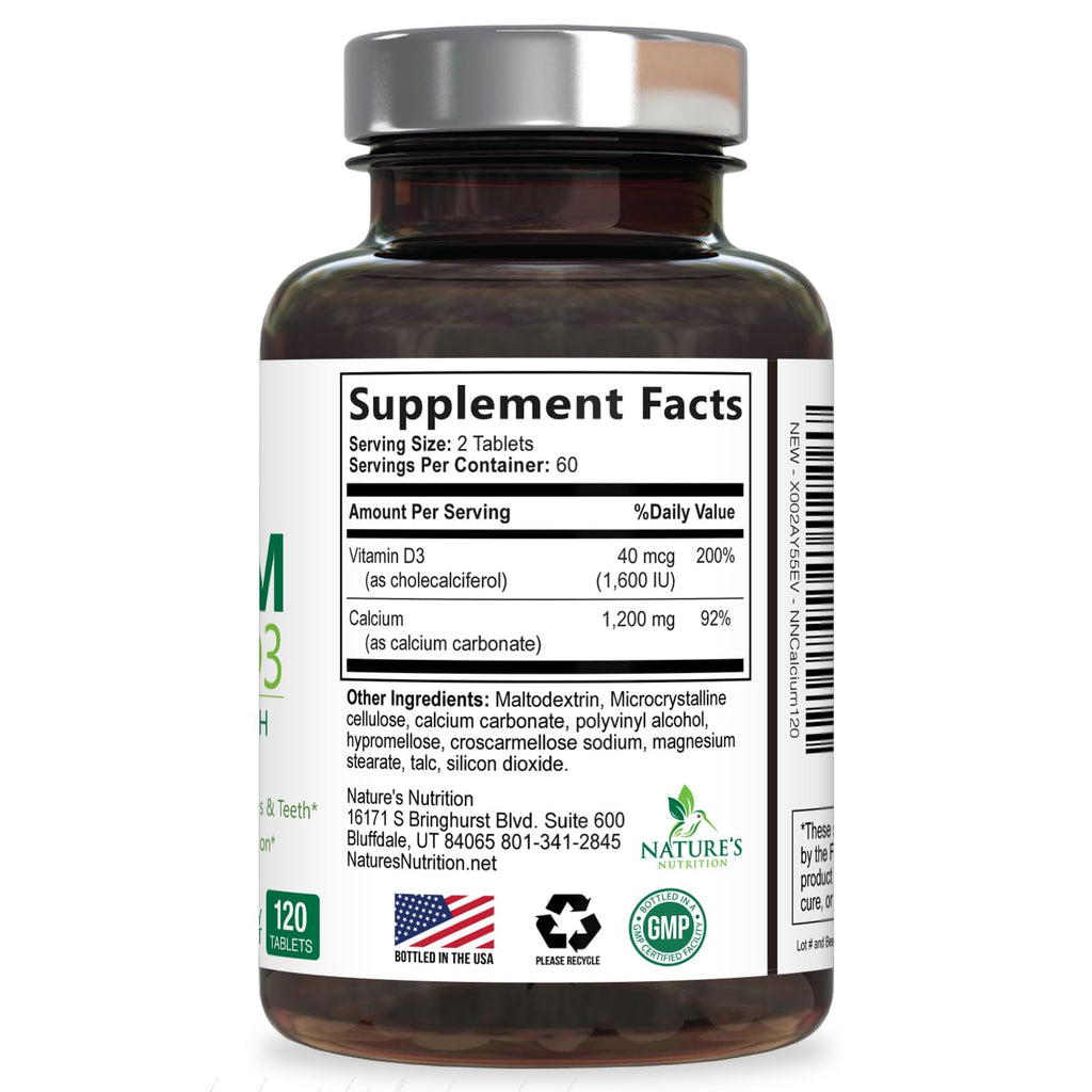 Nature's Nutrition Calcium 1200 mg with Vitamin D3 - Premium Bone