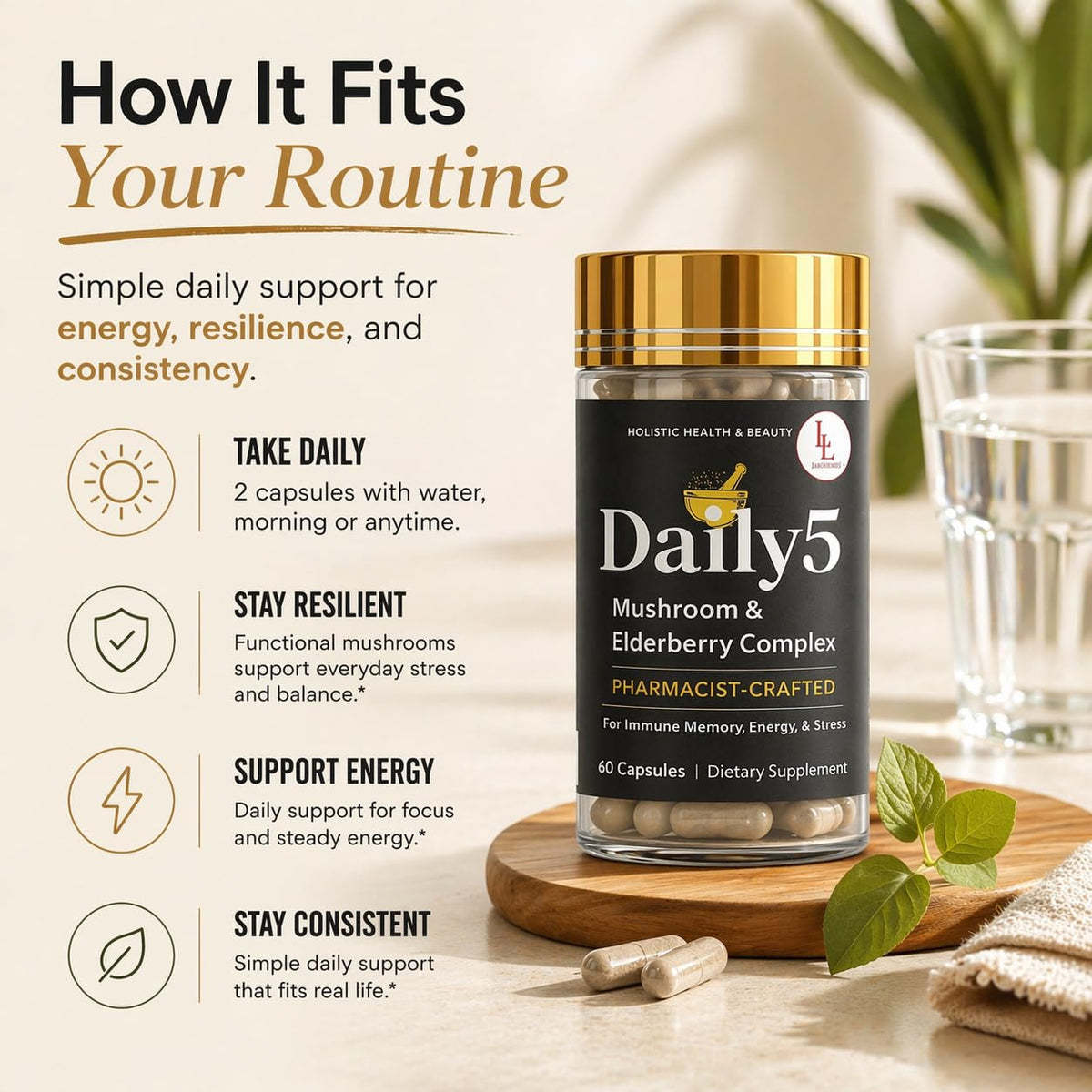 L & L Supplement Daily 5 Multivitamin Mushroom Complex - 60 Capsules - image 2