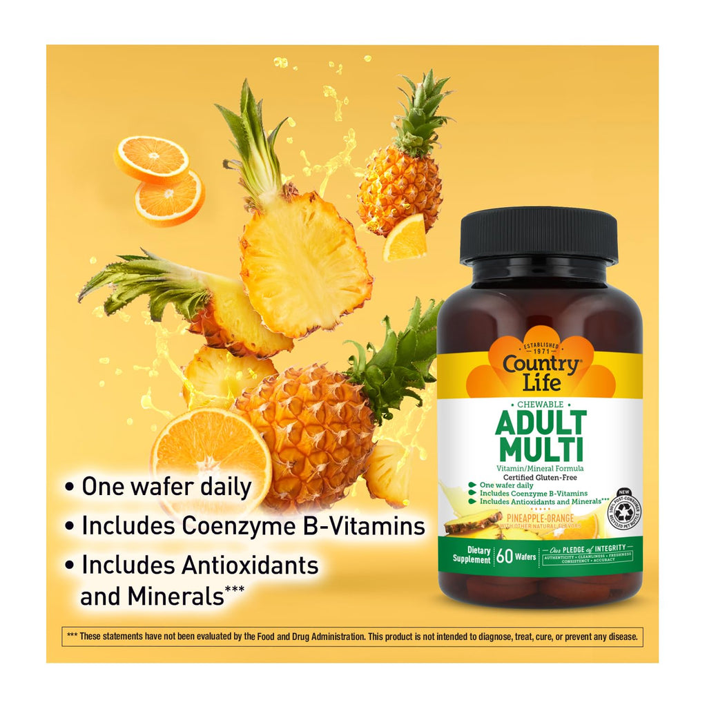 Country Life Adult Chewable Multivitamin Pineapple Orange - 60 Wafers - image 5