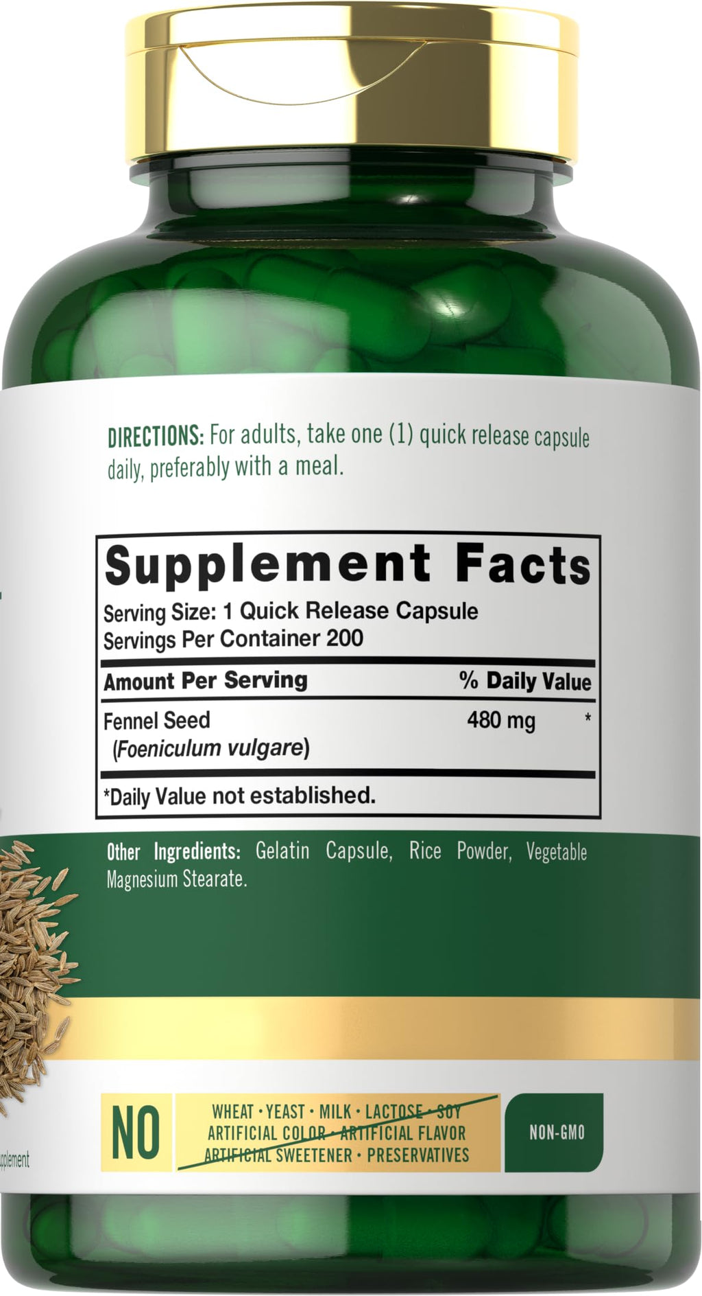 Carlyle Fennel Seed 480mg Herbal Supplement - 200 Capsules - image 2