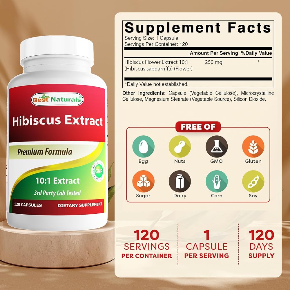 Best Naturals Hibiscus 10:1 Extract 2500 mg - 120 Capsules - image 2