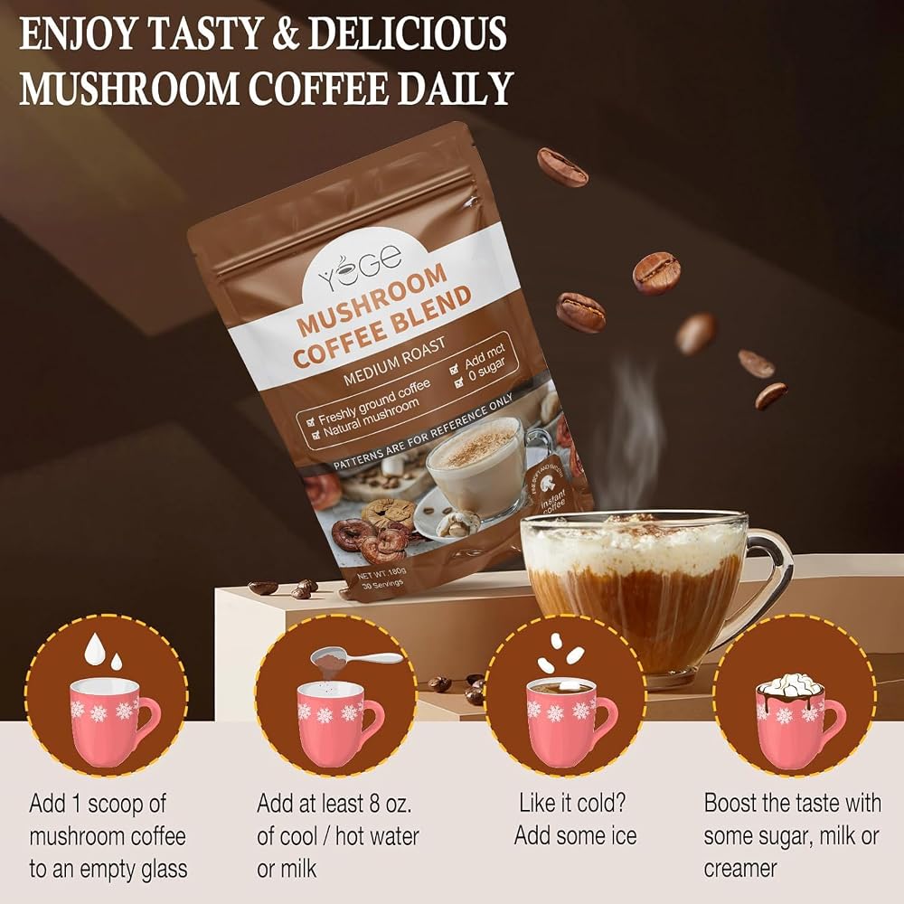 YEGE Mushroom Coffee 6 Adaptogenic Mushrooms for Focus - 30 Servings - image 6