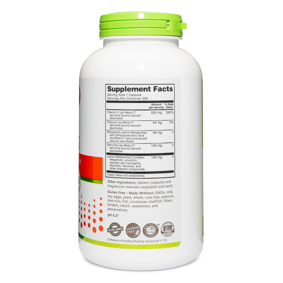 NutriBiotic Meta-C Vitamin C 500 mg Spirulina-Bound - 250 Capsules - image 3