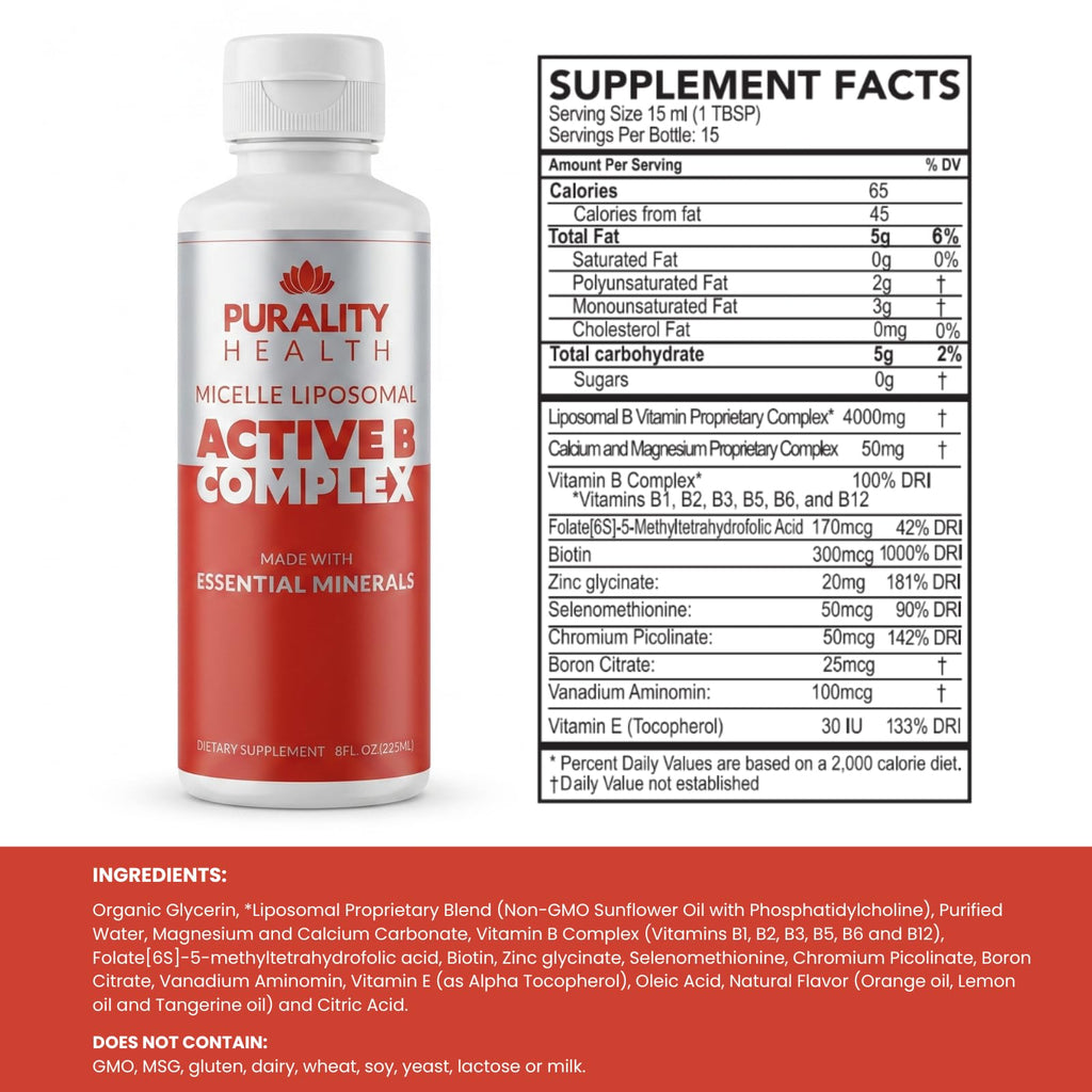 PURALITY HEALTH Liposomal Vitamin B Complex Liquid for Daily Energy - 8 Fl Oz - image 2