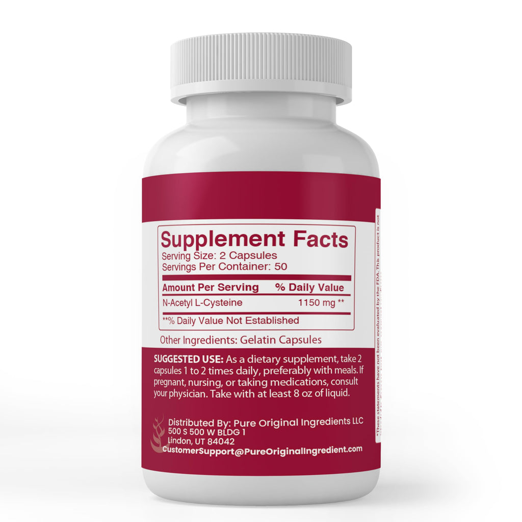 PURE ORIGINAL INGREDIENTS NAC N-Acetyl L-Cysteine - 100 Capsules - image 2