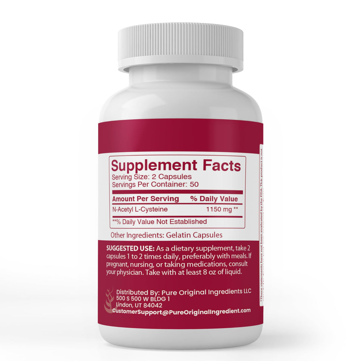 PURE ORIGINAL INGREDIENTS NAC N-Acetyl L-Cysteine - 100 Capsules - image 2