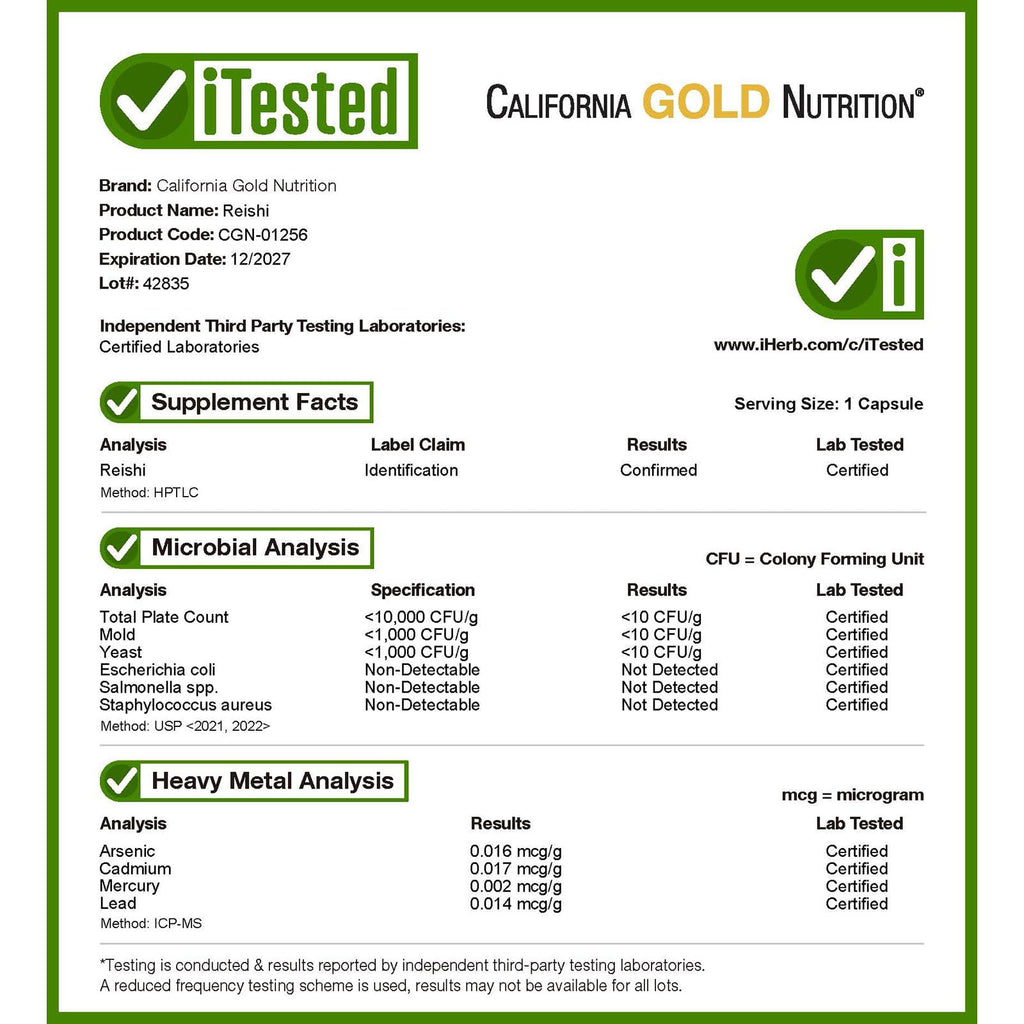 California Gold Nutrition Reishi Mushroom 600 mg - 90 Vegetarian Capsules - image 4