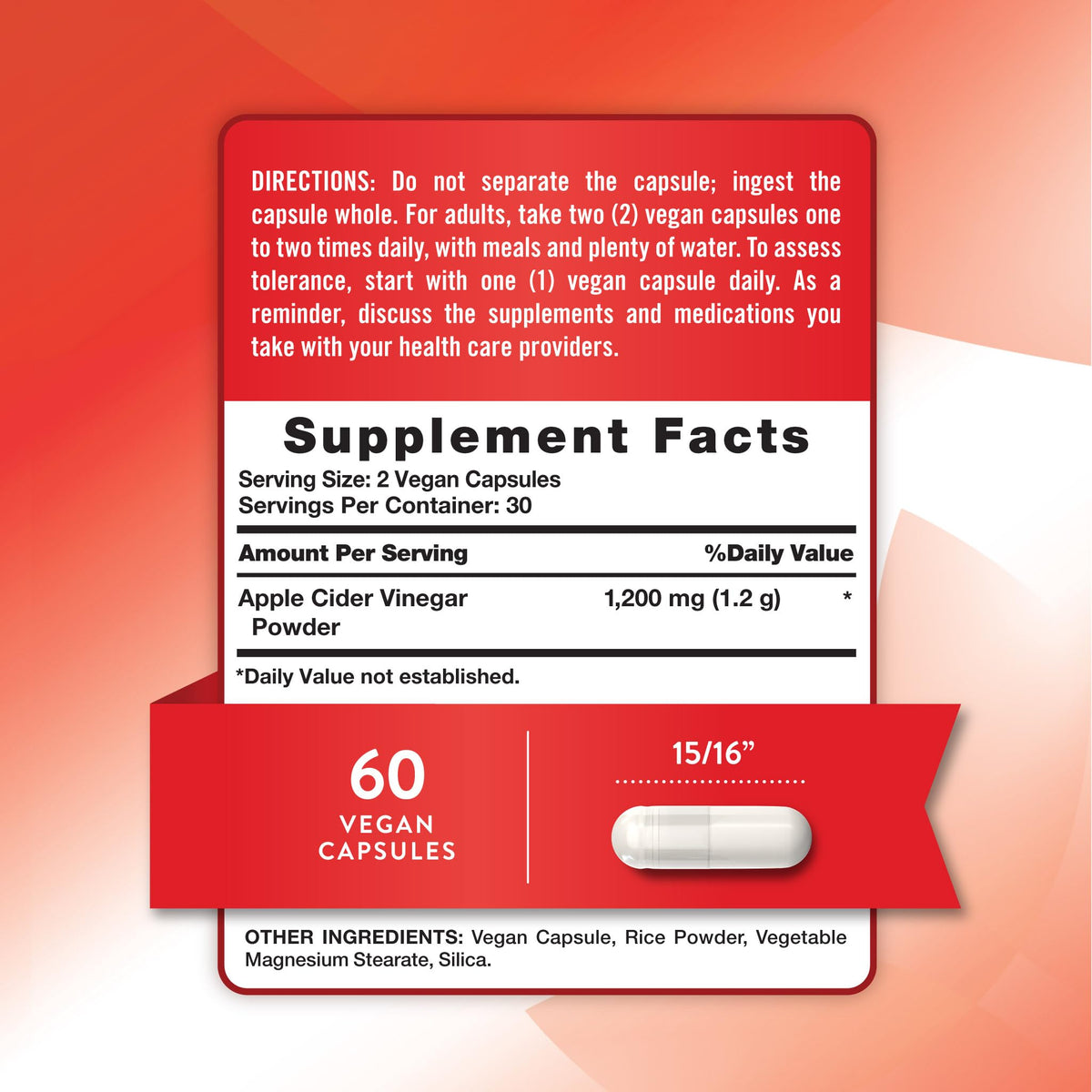 Nature's Truth Apple Cider Vinegar Vegan Capsules 1200mg - 60 Count - image 2