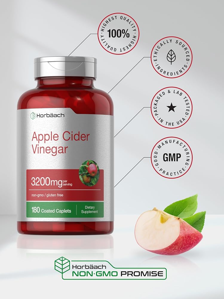 Horbäach Apple Cider Vinegar Caplets 3200mg - 180 Pills - image 6
