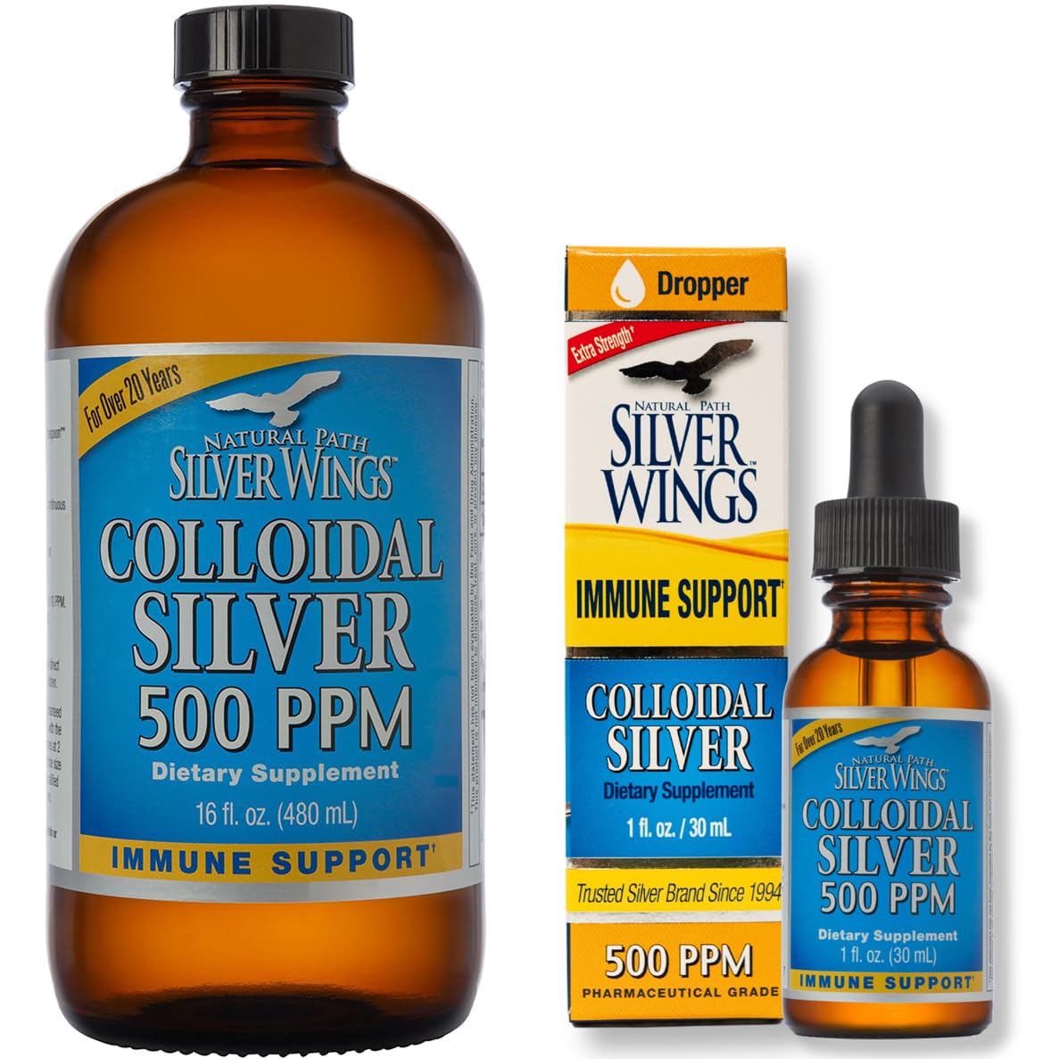 Natural Path Silver Wings Colloidal Silver 500 ppm - 1 oz & 16 oz