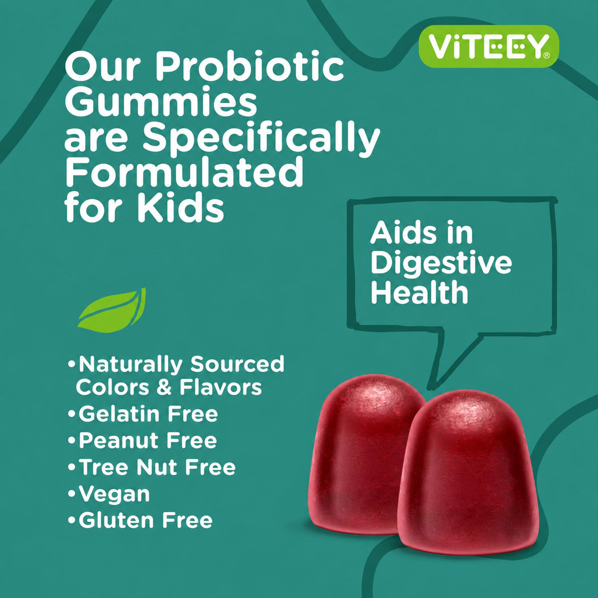 Viteey Probiotic Gummies for Kids 2 Billion CFU - 60 Gummies - image 5