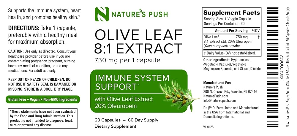 Nature's Push Olive Leaf Extract 750mg - 60 Capsules - image 3