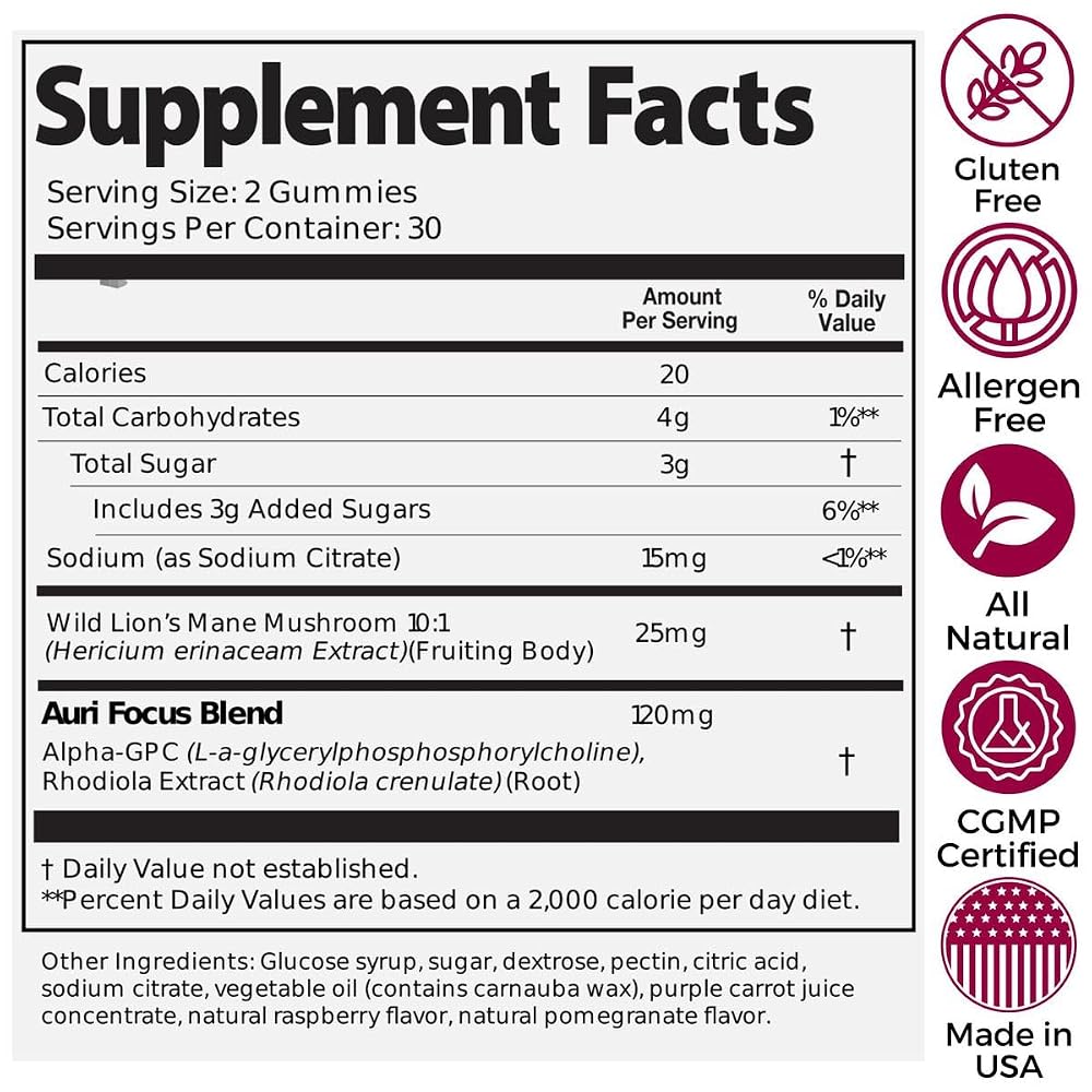 Auri Super Mushroom Focus Gummies with Lion's Mane - 60 Gummies - image 5