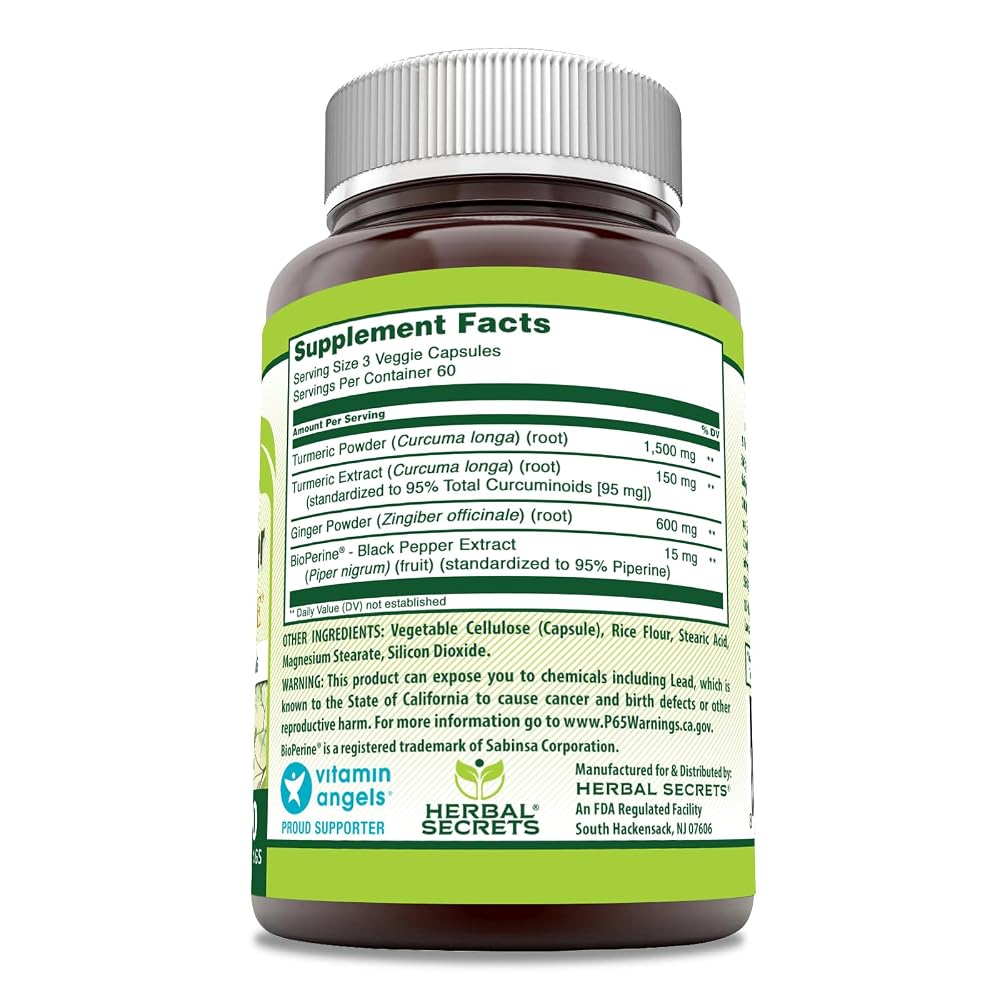 Herbal Secrets Turmeric Curcumin & Ginger with BioPerine - 180 Capsules - image 2