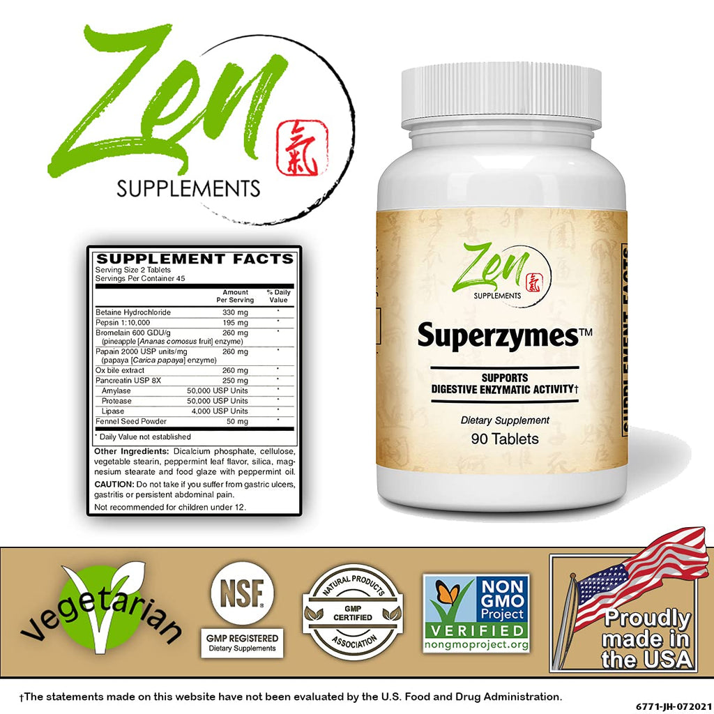 Zen Supplements Superzymes Multi-Enzyme Formula - 90 Tablets - image 2