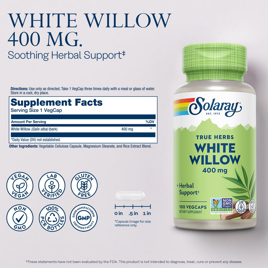 SOLARAY White Willow Bark 400 mg - 100 Vegetarian Capsules - image 2