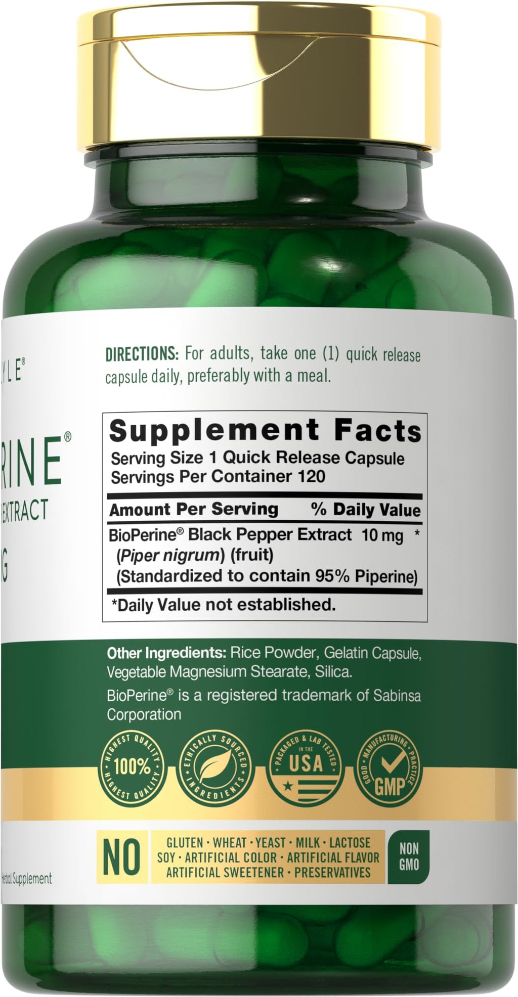 Carlyle Bioperine 10mg Black Pepper Extract - 120 Capsules - image 2