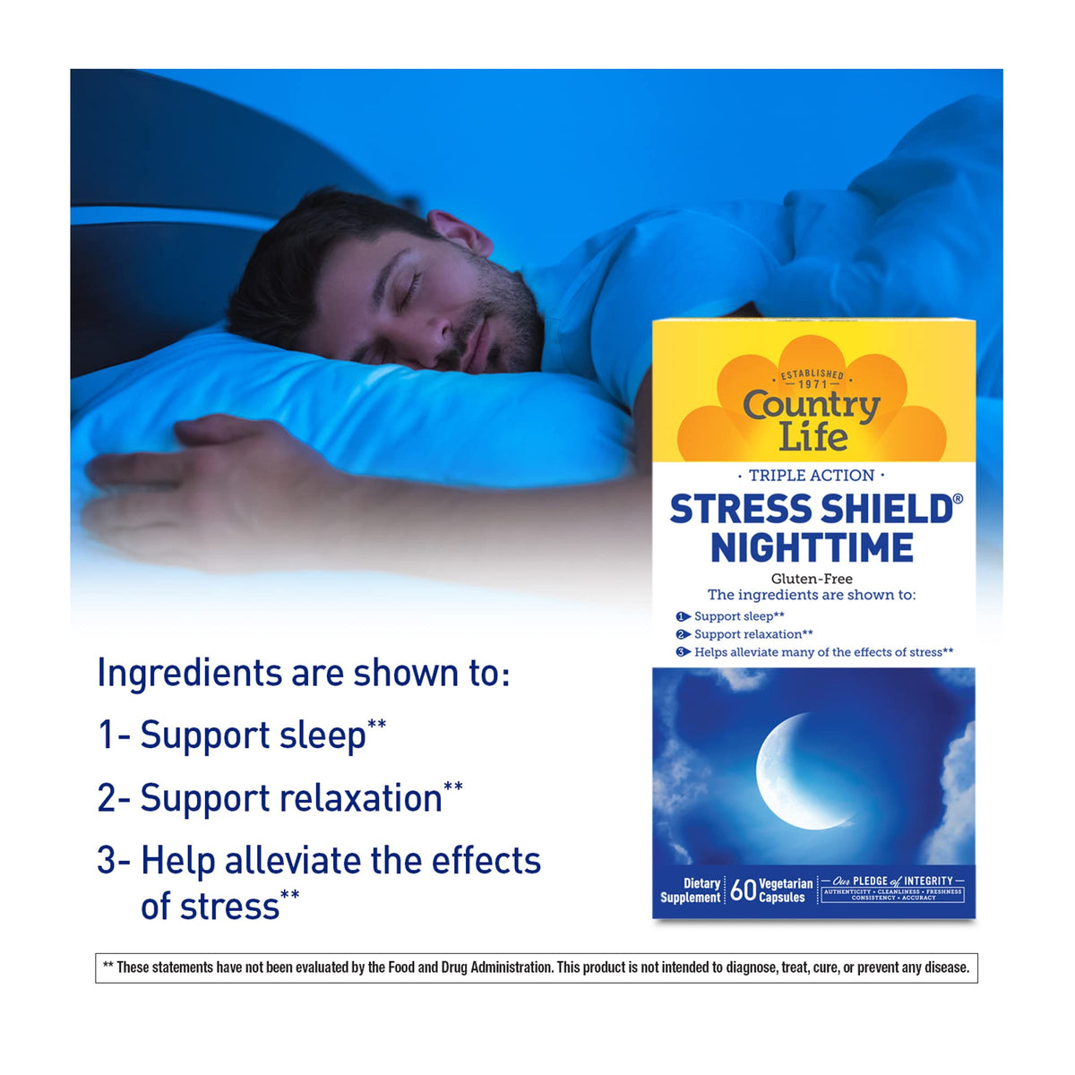 Country Life Stress Shield Nighttime Sleep Support - 60 Vegetarian Capsules - image 4
