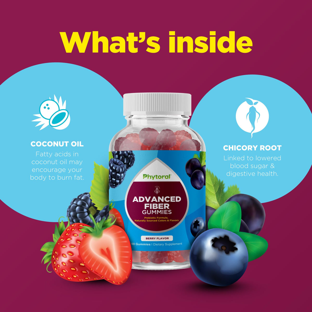 Phytoral Fiber Gummies for Adults - Chicory Root Supplement for Gut