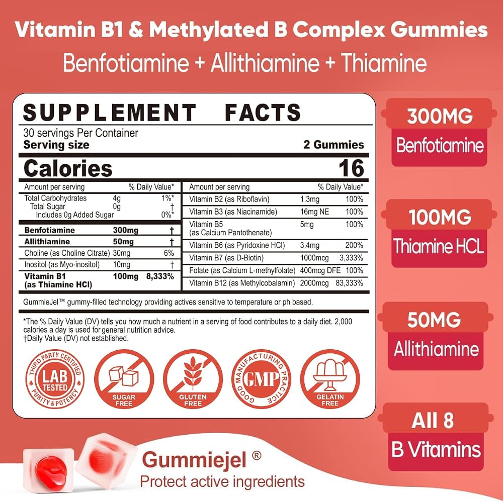 LILICARE Vitamin B1 Gummies, 3 Forms: Benfotiamine