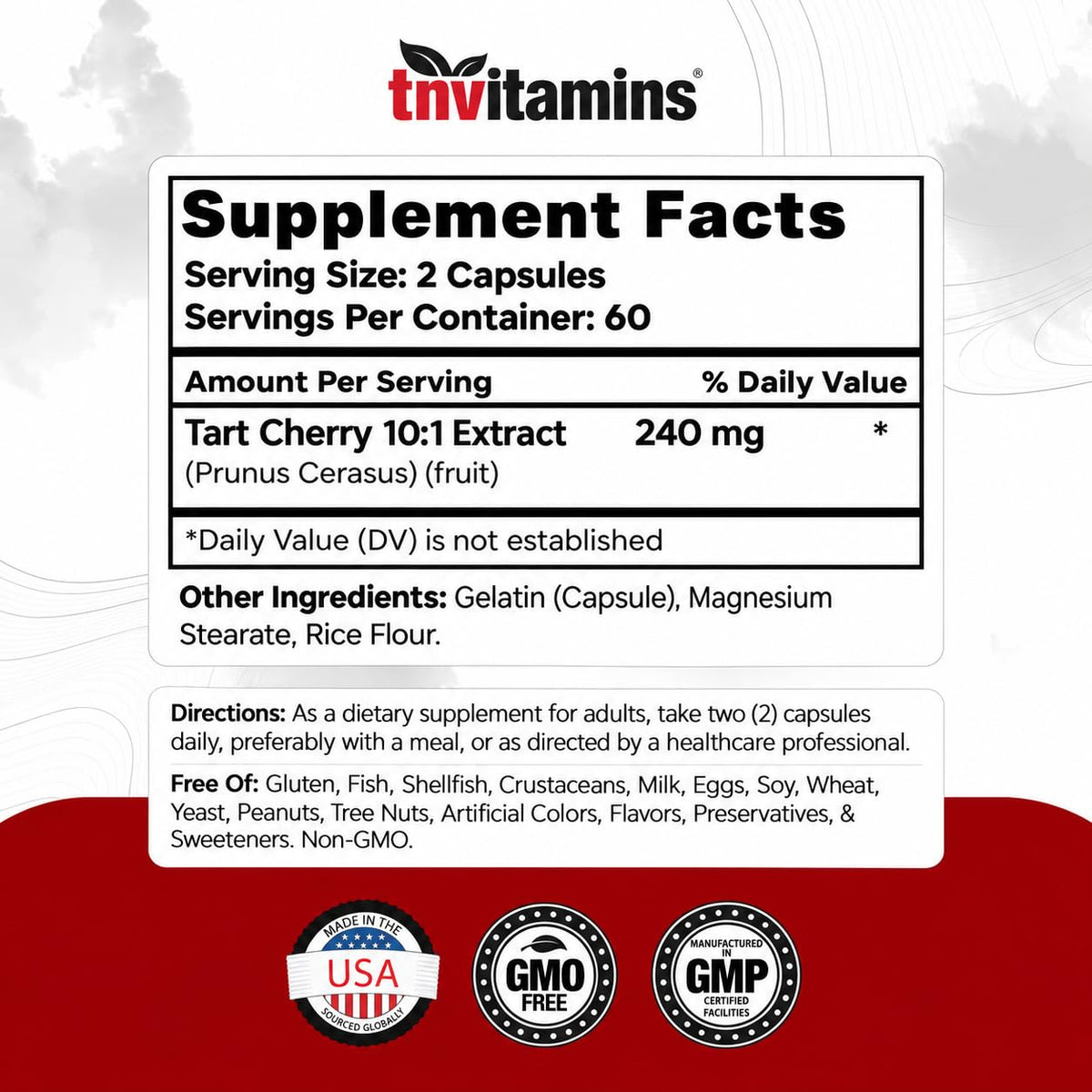 TNVitamins Tart Cherry Extract Capsules 240 mg - 120 Capsules - image 2