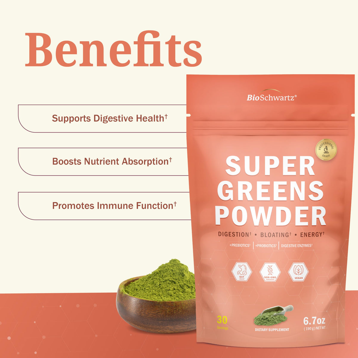 BioSchwartz Super Greens Powder with Probiotics & Enzymes - 6.7 oz - image 5