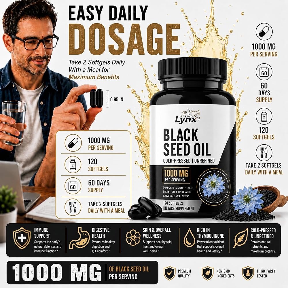Leaping Lynx Black Seed Oil 1000mg Capsules - 120 Softgels - image 4