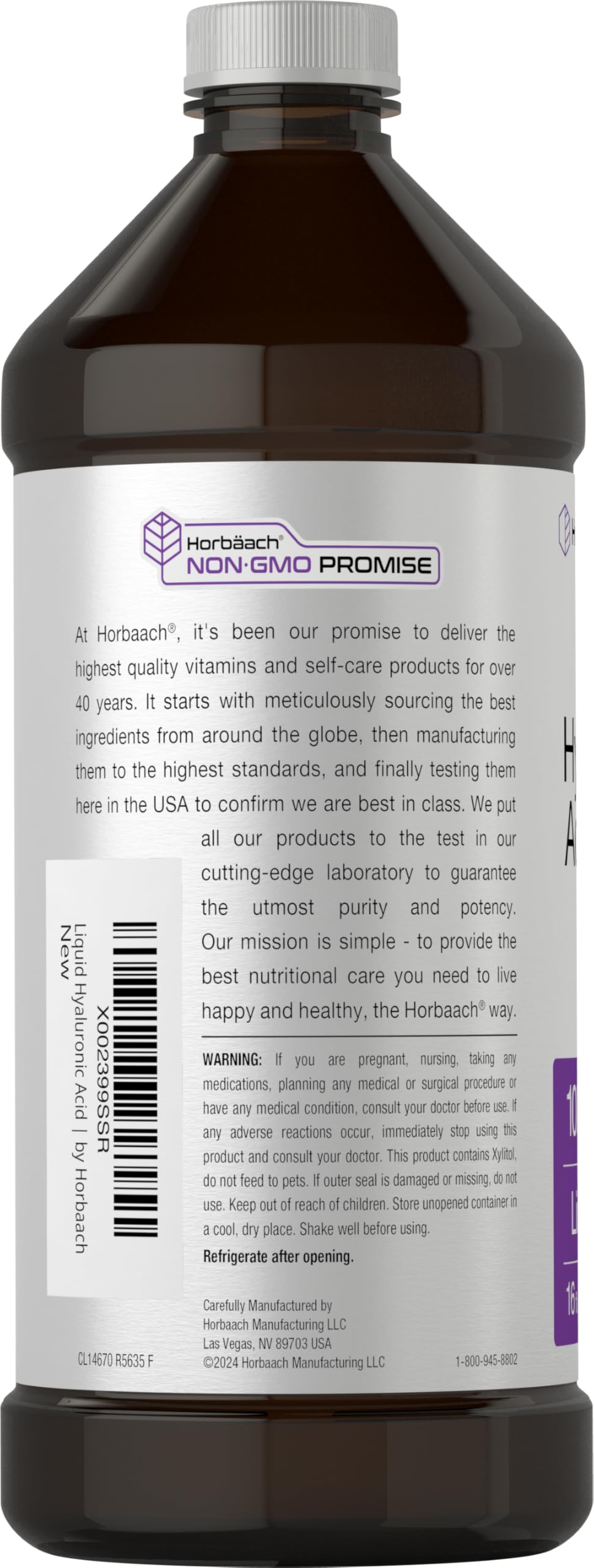 Horbäach Liquid Hyaluronic Acid Supplement 100 mg - 16 oz - image 3