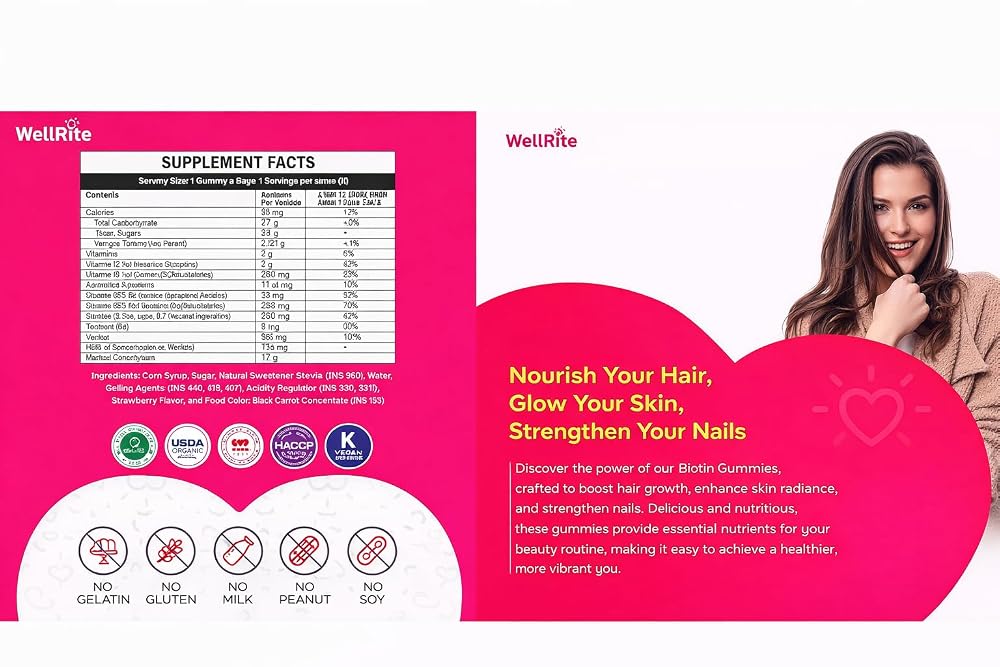 Wellrite Hair, Skin & Nail Gummy Vitamins - 60 Gummies - image 5