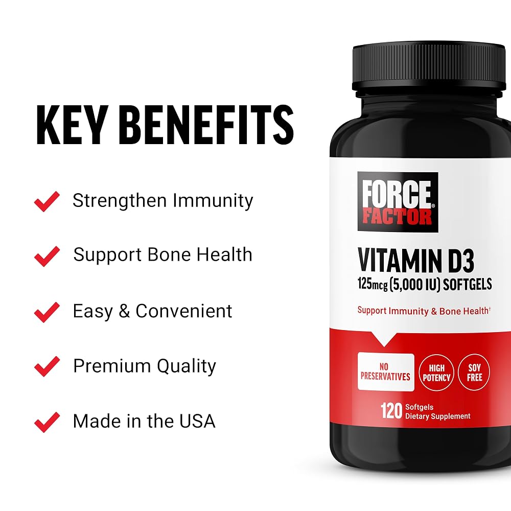 Force Factor Vitamin D3 5000 IU Softgels - 120 Softgels - image 2
