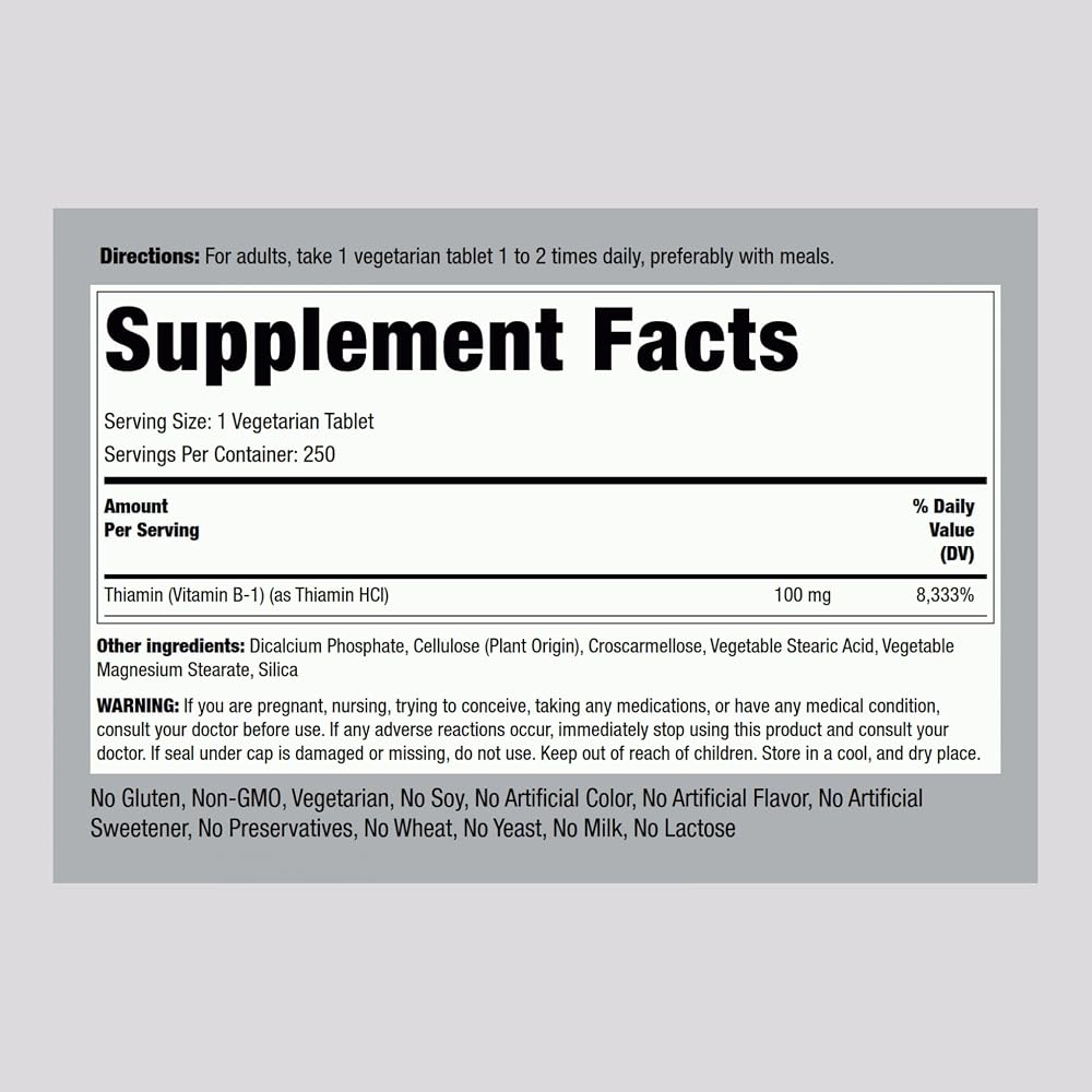 Piping Rock Vitamin B1 100mg - 250 Tablets - image 2