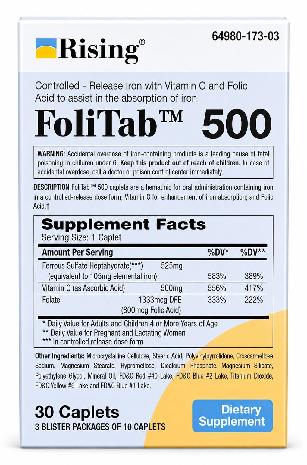 FoliTab 500 Controlled-Release Iron Supplement with Vitamin C - 30 Caplets - image 2