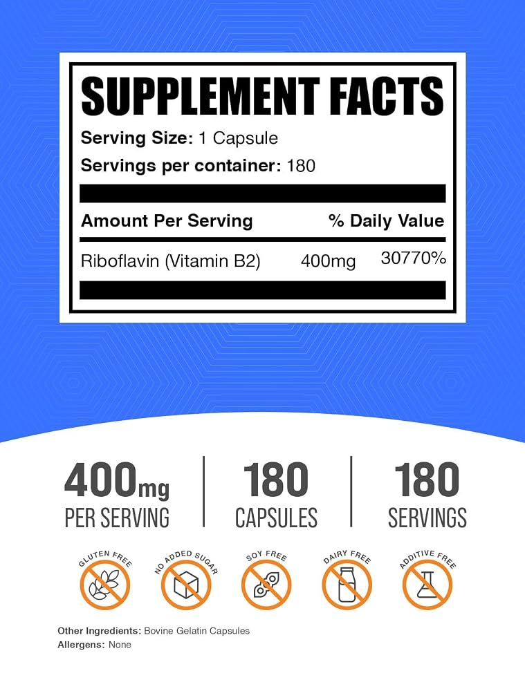 BulkSupplements Riboflavin Vitamin B2 400 mg - 180 Capsules - image 2