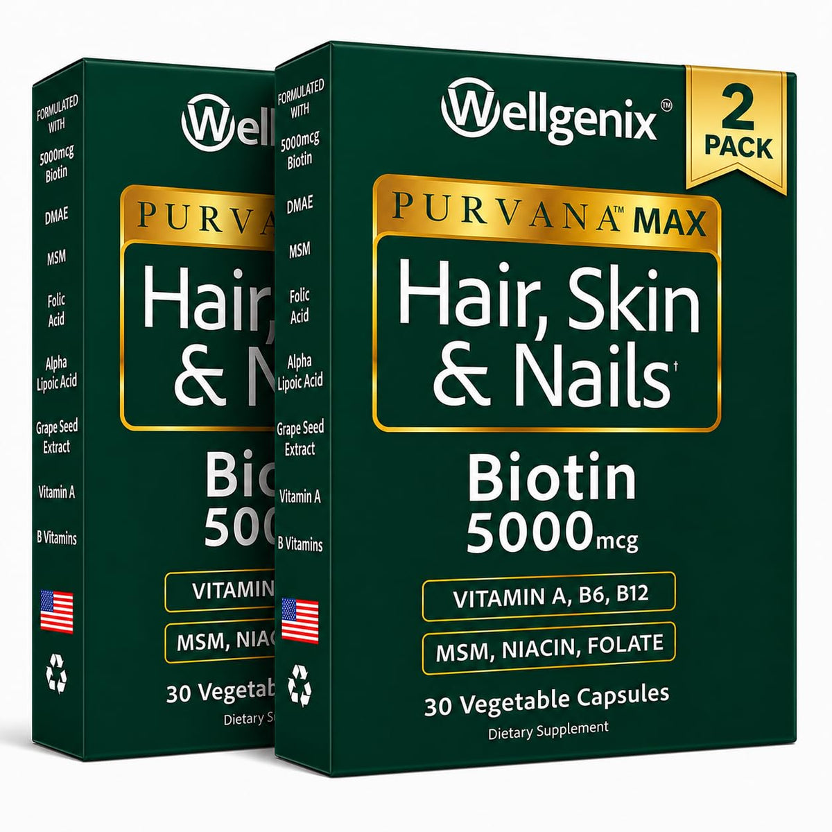 Wellgenix Purvana MAX Hair Skin & Nails Biotin 5000mcg - 60 Capsules