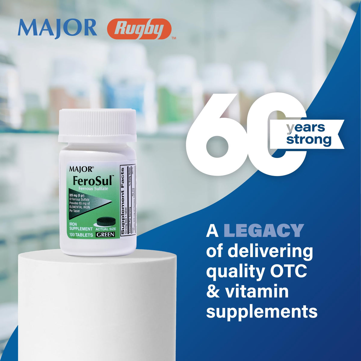 MAJOR Ferosul Ferrous Sulfate 325 mg Iron - 100 Tablets - image 2