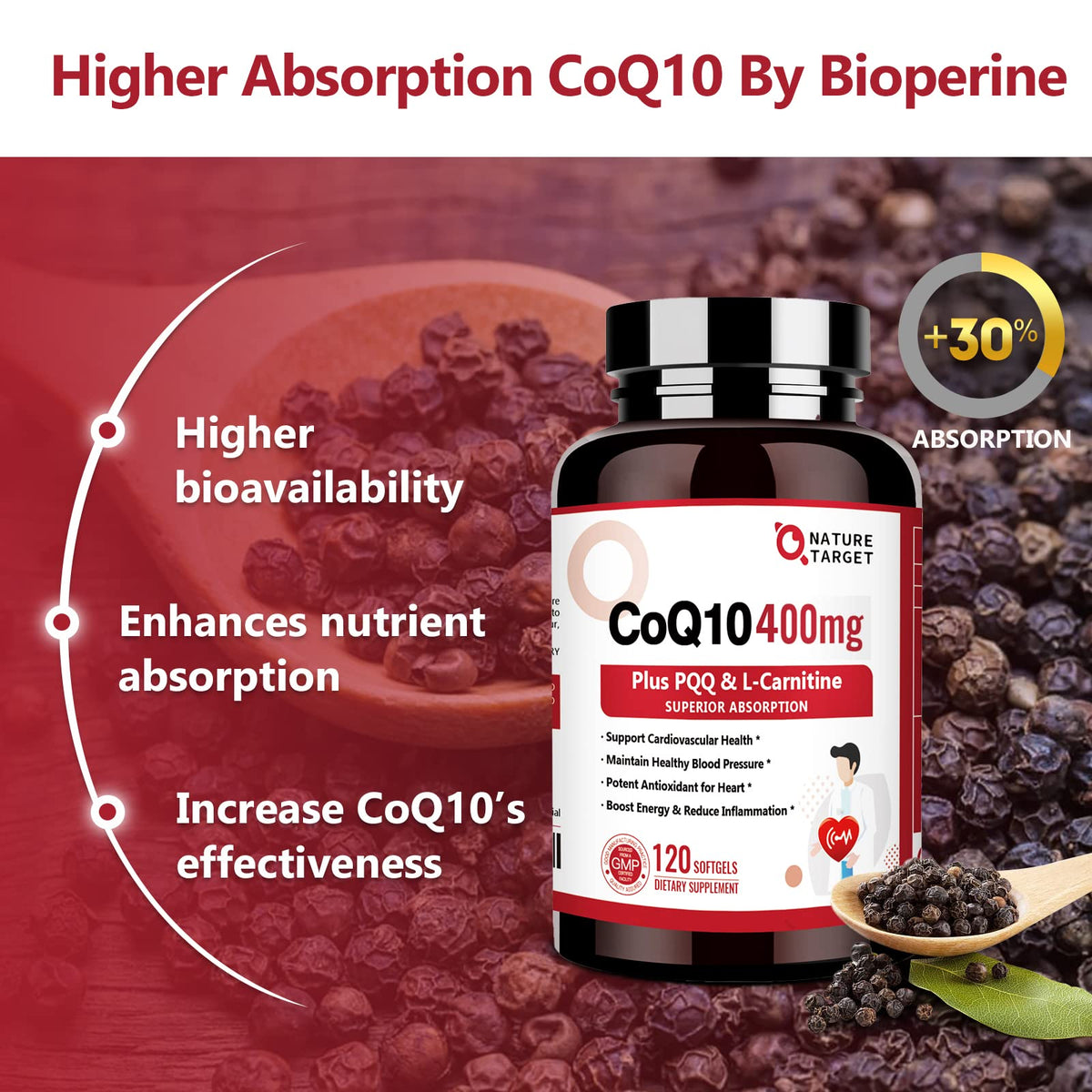 NATURE TARGET CoQ10 400mg with PQQ & Omega-3s - 120 Softgels - image 5