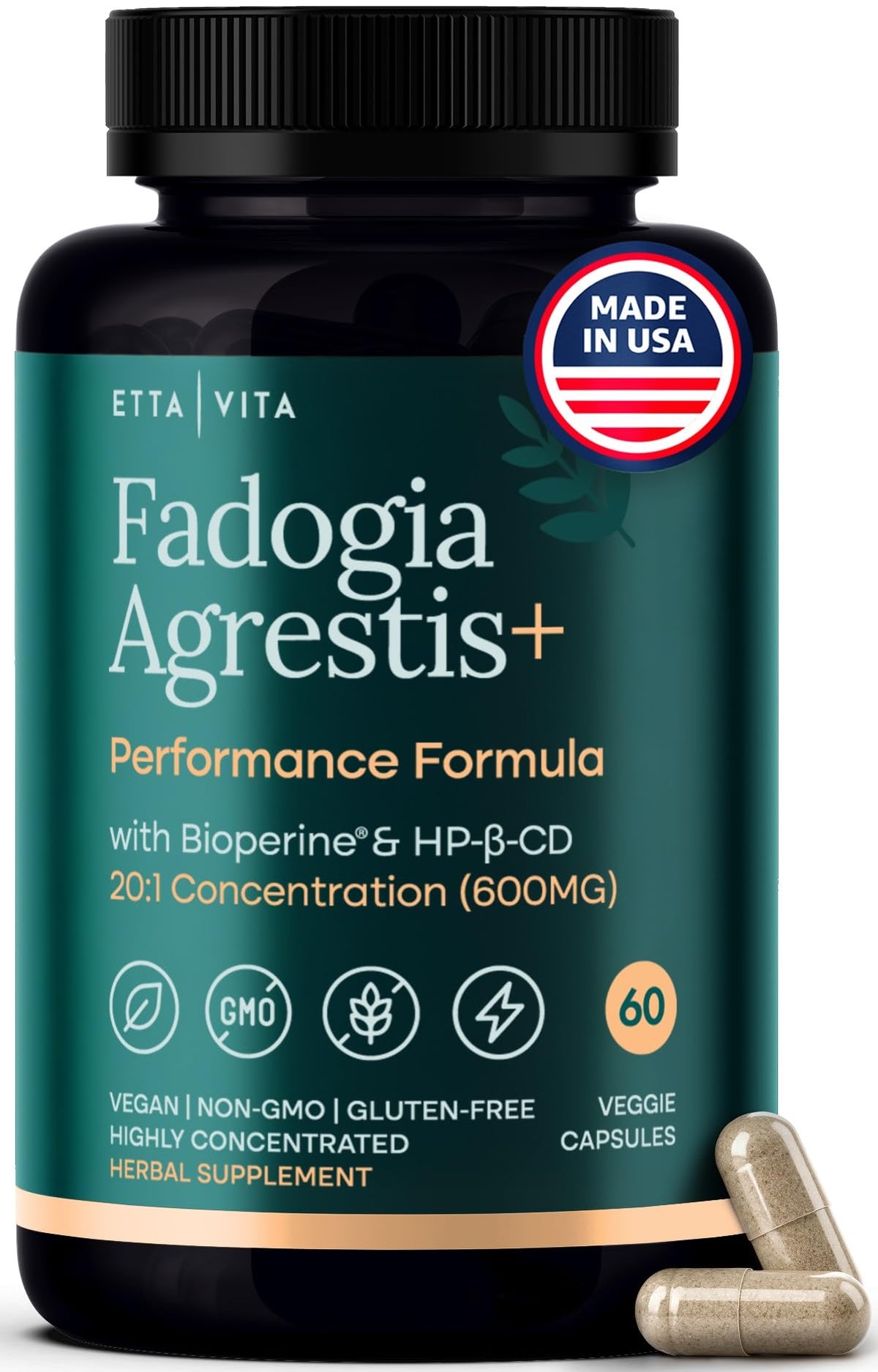 Etta Vita Fadogia Agrestis 600mg Energy & Drive Support - 60 Capsules