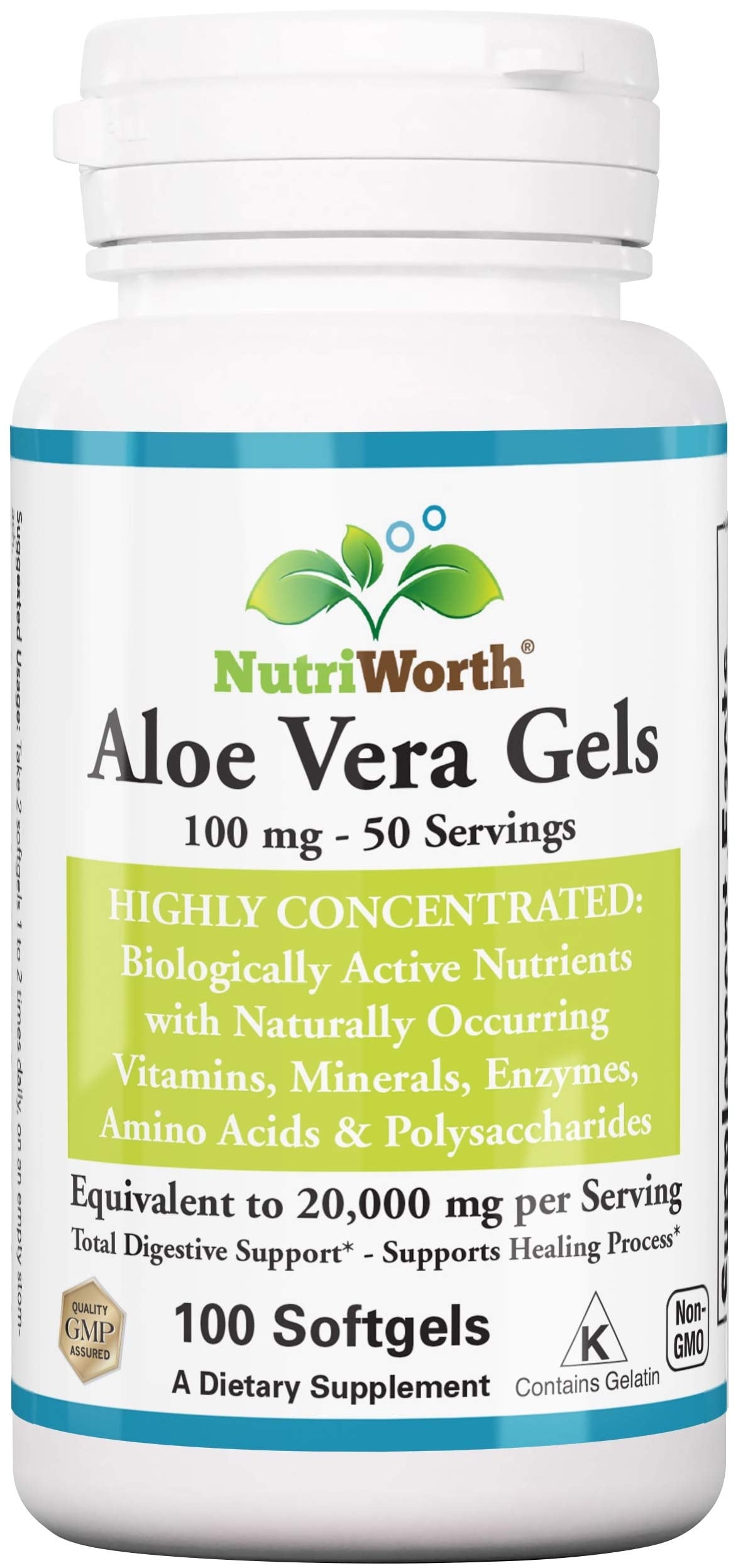 NutriWorth Aloe Vera Supplement Organic Extract - 100 Softgels