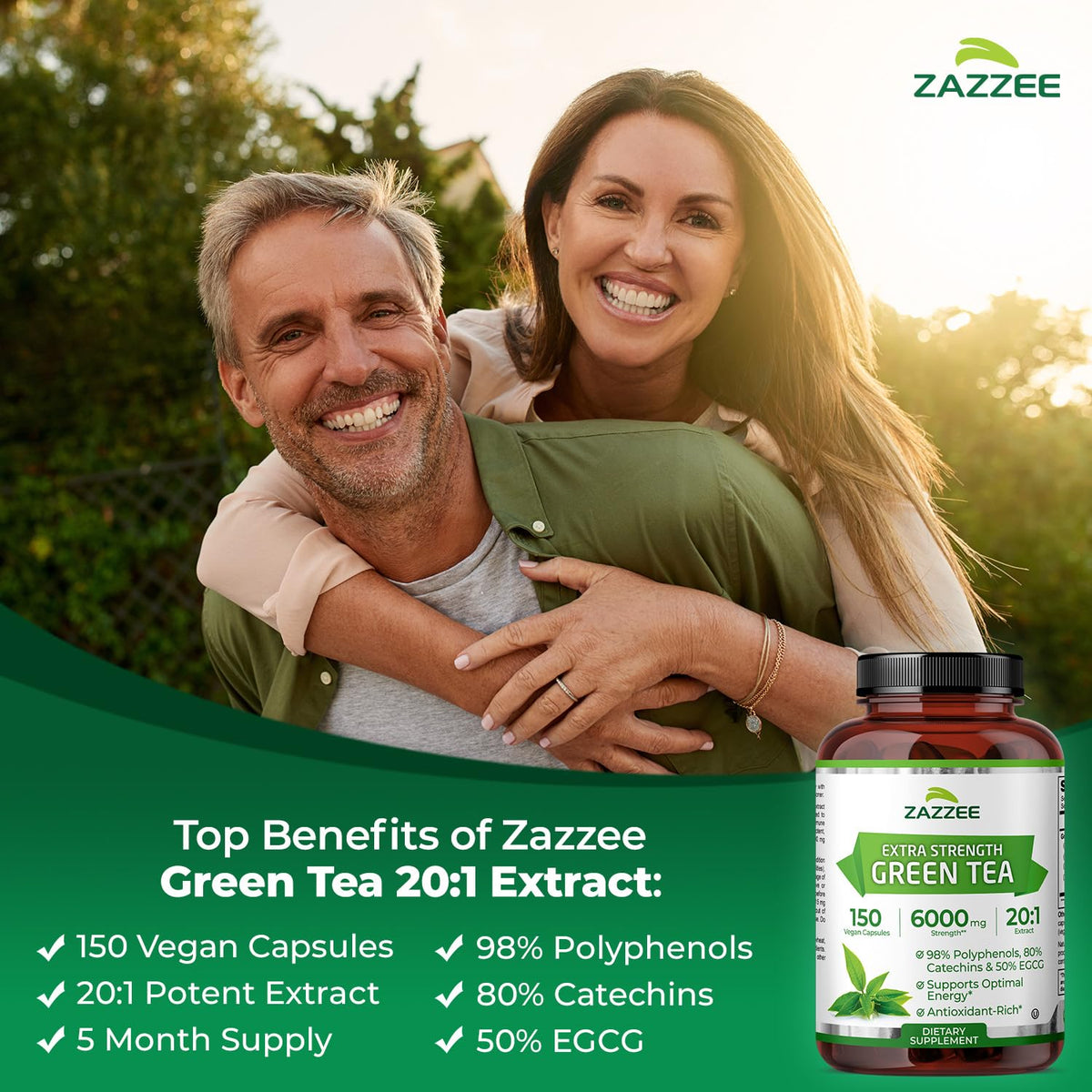 Zazzee Extra Strength Green Tea 20:1 Extract - 150 Vegan Capsules - image 3