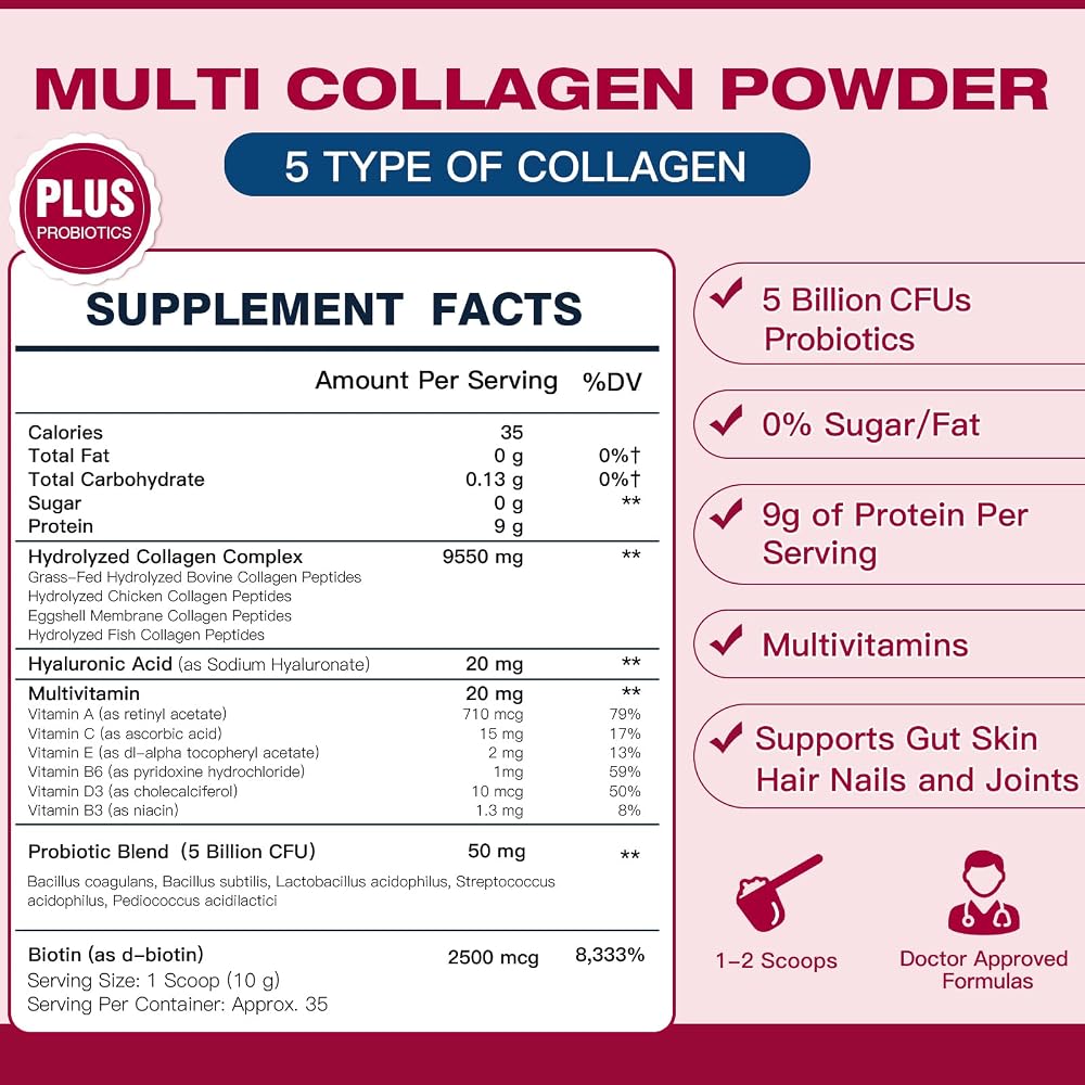 DRFOSTER Multi Collagen Peptides Powder with Probiotics - 35 Servings - image 2