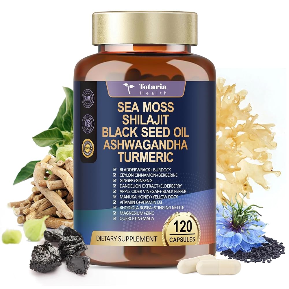 Totaria 25-in-1 Sea Moss Black Seed Oil Ashwagandha Ginger Shilajit