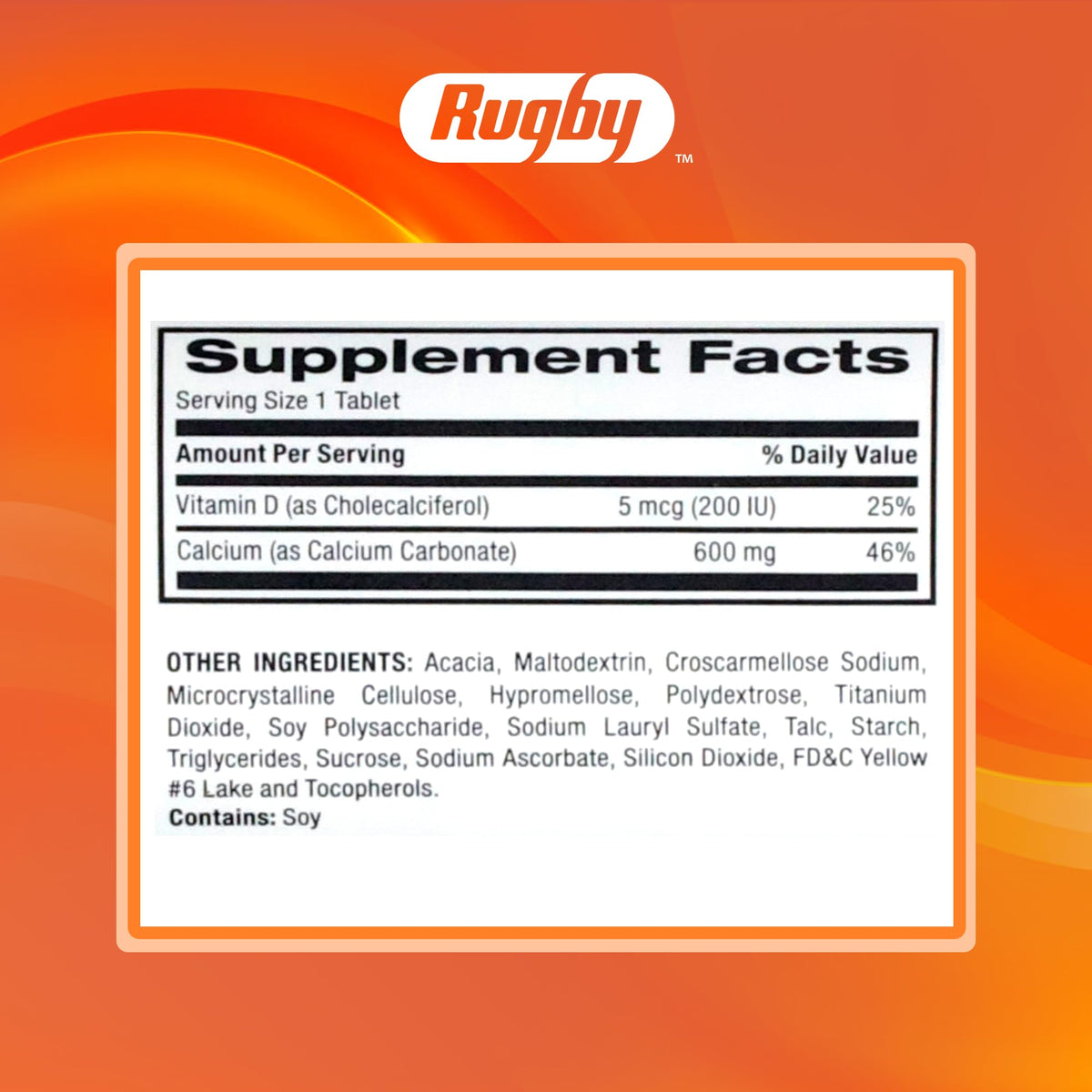 Rugby Calcium 600 mg + Vitamin D3 200 IU Tablets - 60 Count - image 8