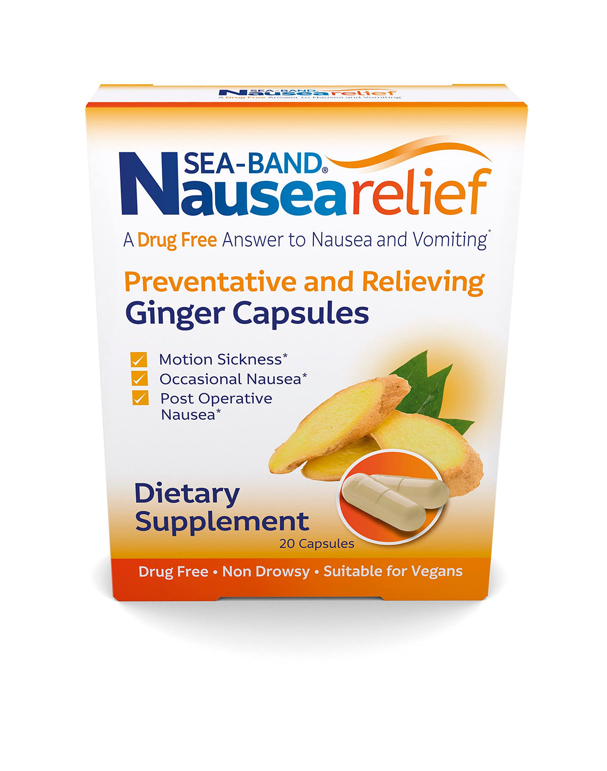 Sea-Band Anti-Nausea Ginger Capsules for Nausea Relief - 20 Capsules - image 2