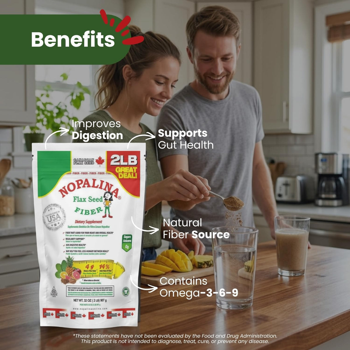 Nopalina Original Daily Fiber Powder for Digestive Balance - 60 Servings - image 3