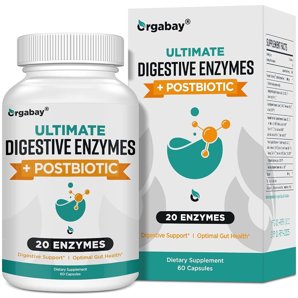 Orgabey Digestive Enzymes 1000mg with Postbiotics - 60 Capsules