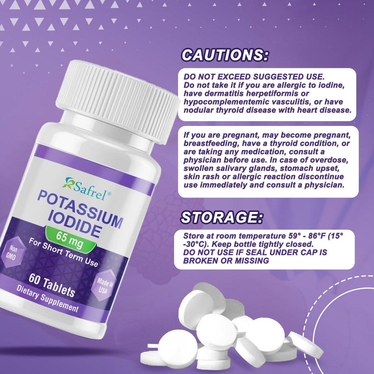 Safrel Potassium Iodide 65 mg Thyroid Support - 60 Tablets - image 5