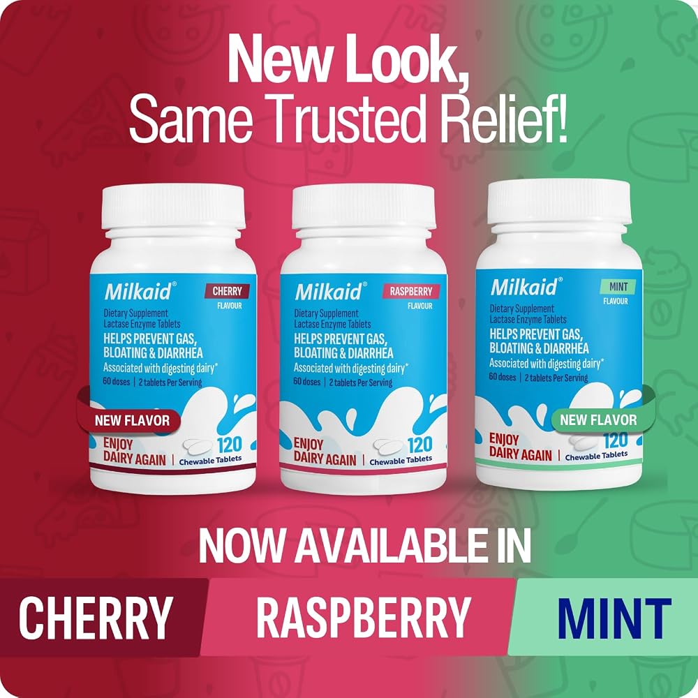 Milkaid Lactase Enzyme Chewable Tablets for Lactose Intolerance Relief