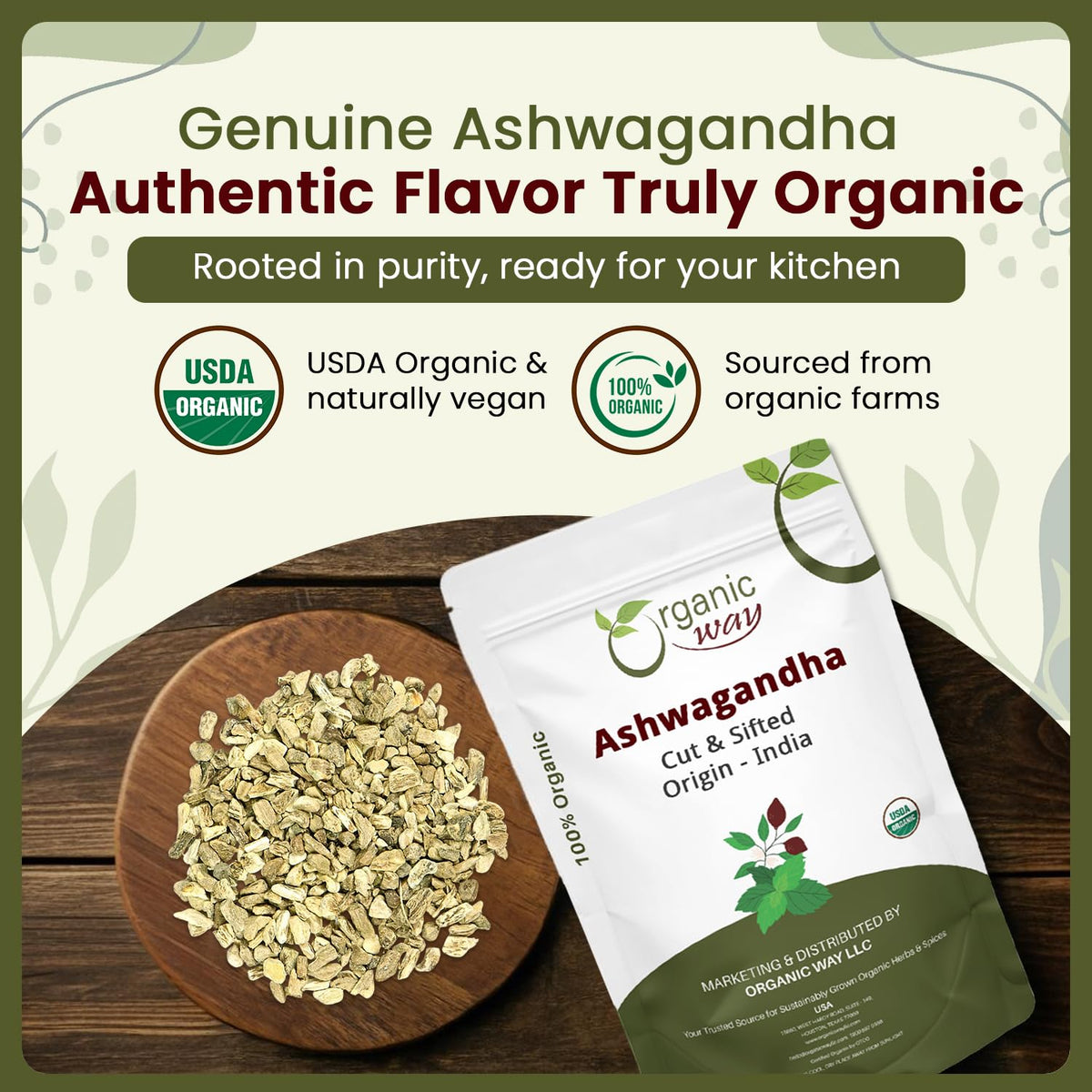 Organic Way Ashwagandha Root Cut & Sifted (Withania somnifera)