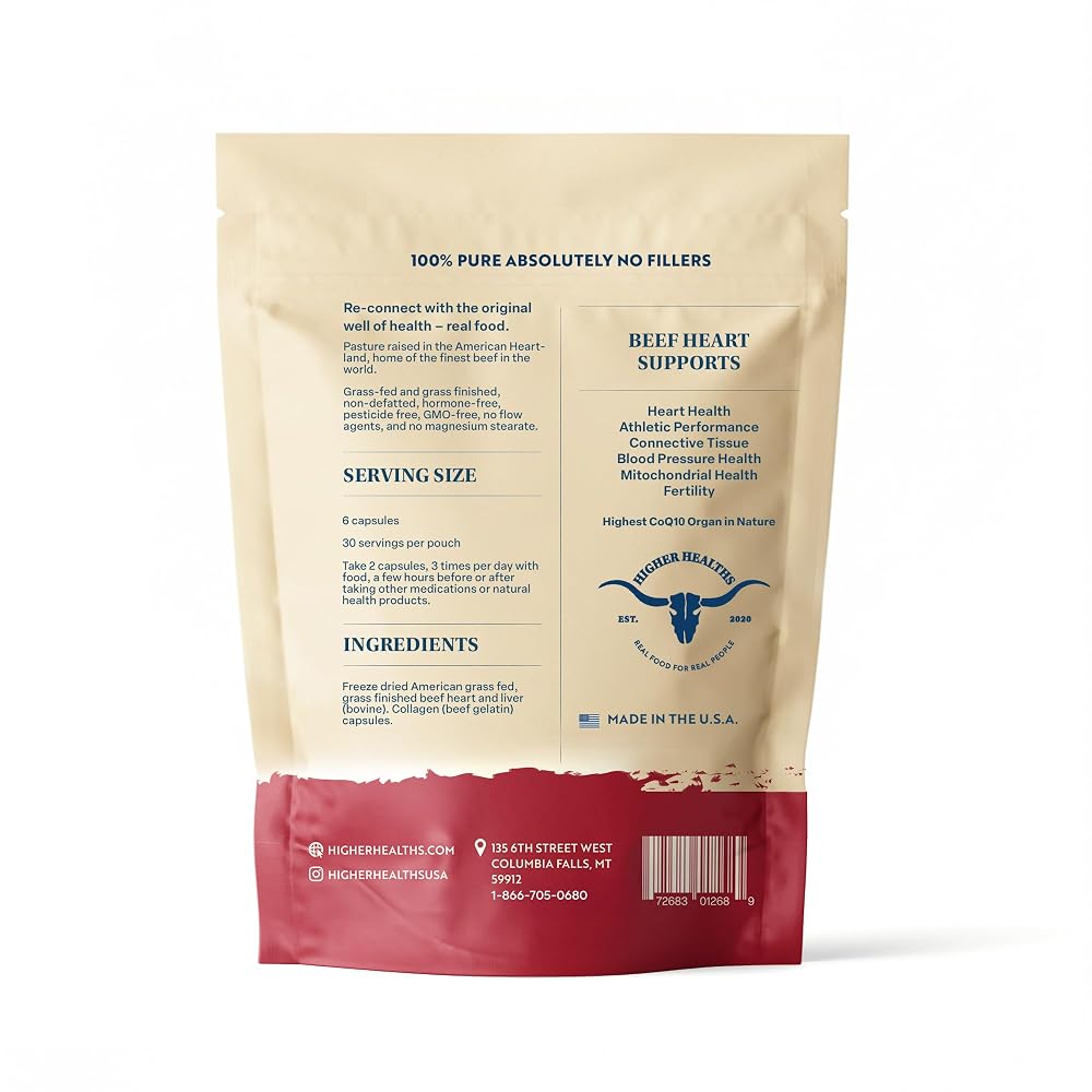 Higher Healths Beef Heart Supplement Grass Fed - 180 Capsules - image 2